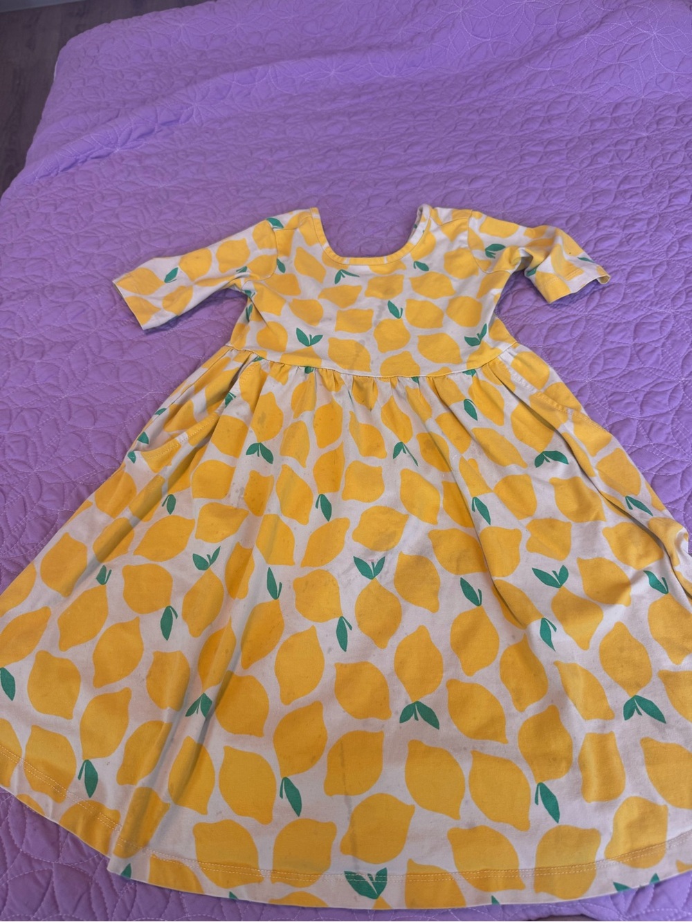 Hanna Andersson Yellow Lemon-Print Cotton Dress